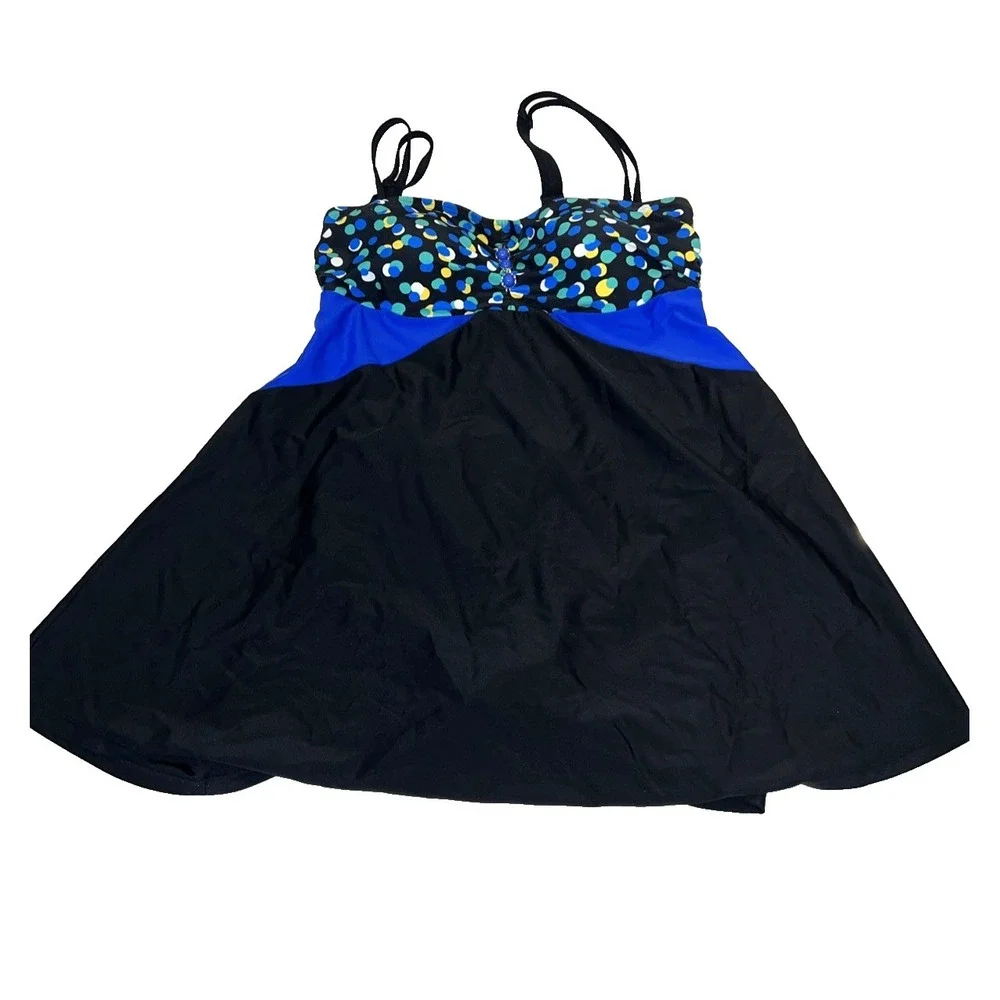 Ulla Popken Size 12 Swimsuit‎ Swim Dress Black | Blue Print with Bead Accents